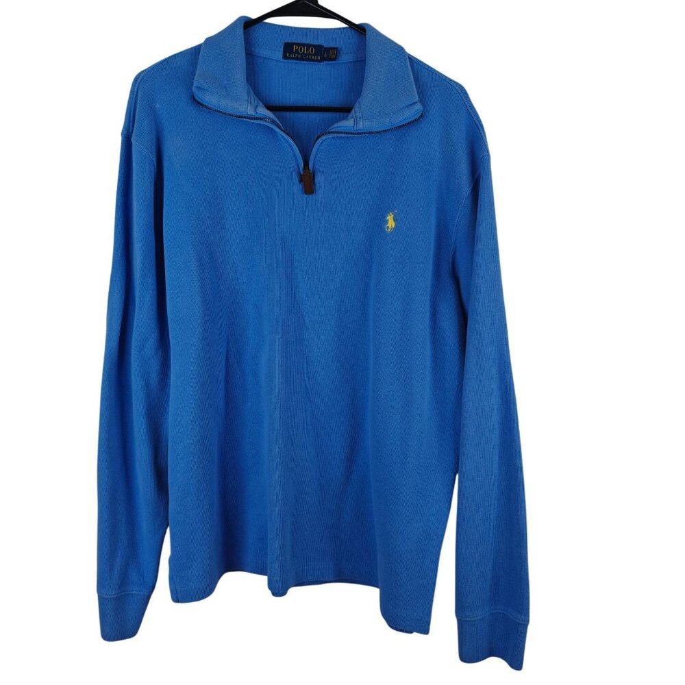 Vintage Polo Ralph Lauren Mens Blue Quarter Zip Pullover Sweatshirt Sz Large
